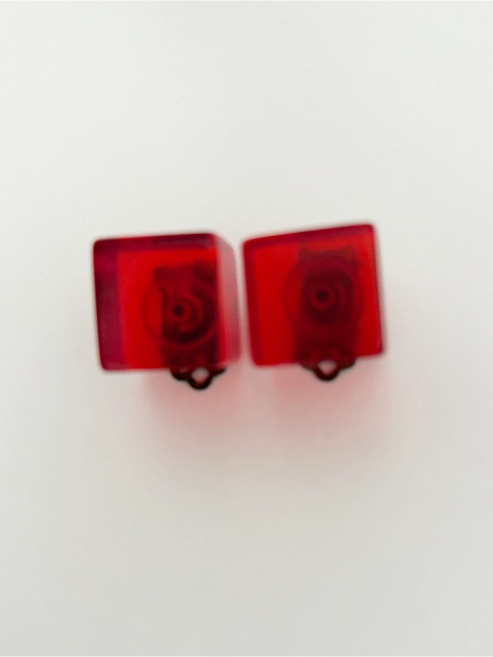 Red art deco cube clip-on Earrings